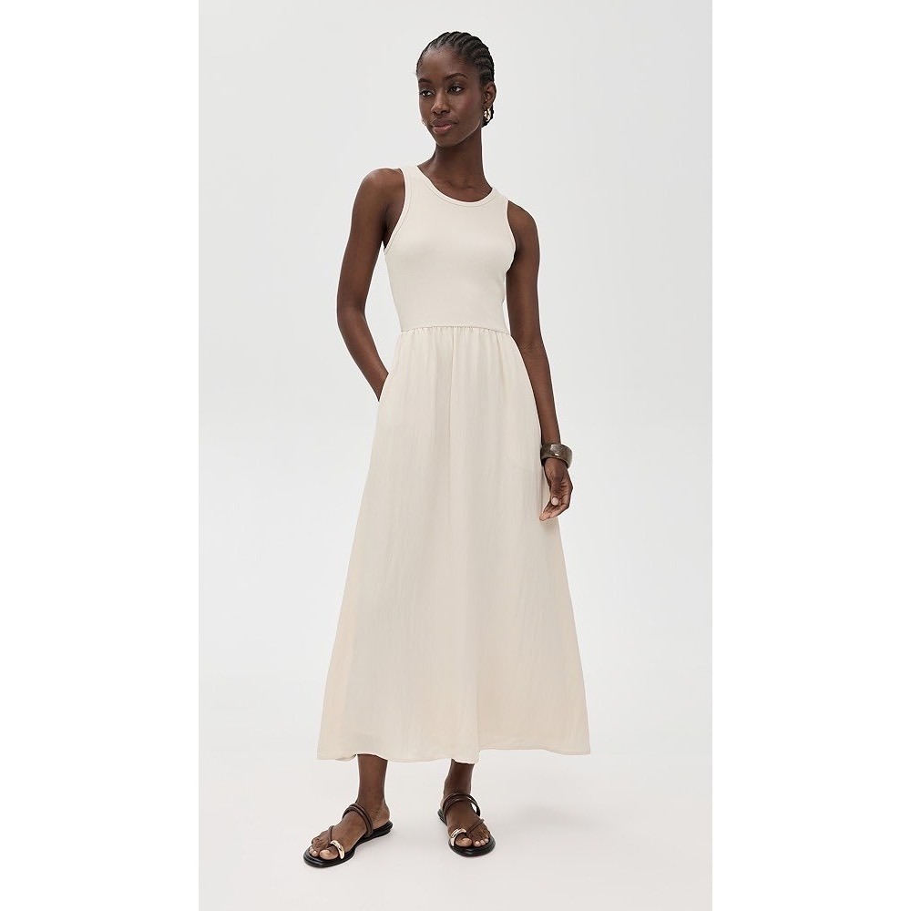 Xirena Womens Cotton‎ Ribbed Maxi Dress Racerback Size L Coastal Minimalist Boho